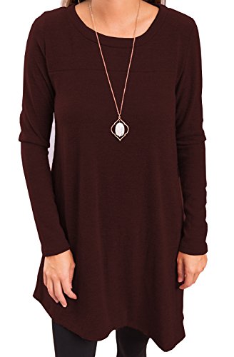 iGENJUN Women's Long Sleeve Scoop Neck Button Side Sweater Tunic Dress,M,Burgundy