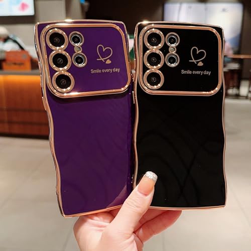 DEFBSC Case for Samsung Galaxy A16 4G/5G Case, Curly Wave Shape Plating Frame Cute Love Heart Cover for Girls Women, Full Camera Lens Protection Soft Durable TPU Shockproof Bumper, Black by DEFBSC - Image 4