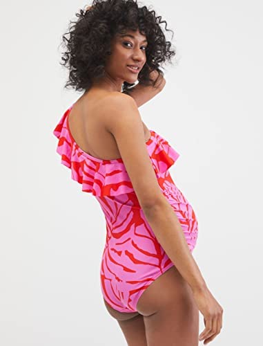 Motherhood Maternity Women's Standard Beach Bump Maternity One Piece Swimsuit Upf 50+ Pregnancy Swimwear, Pink/Orange Floral, Large #TOP4