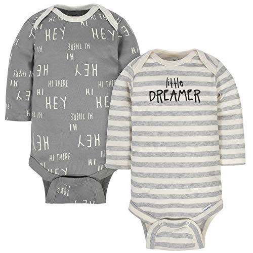 Gerber Baby 2-Pack Organic Long Sleeve Bodysuits Onesies, Happy Gray, 0-3 Months
