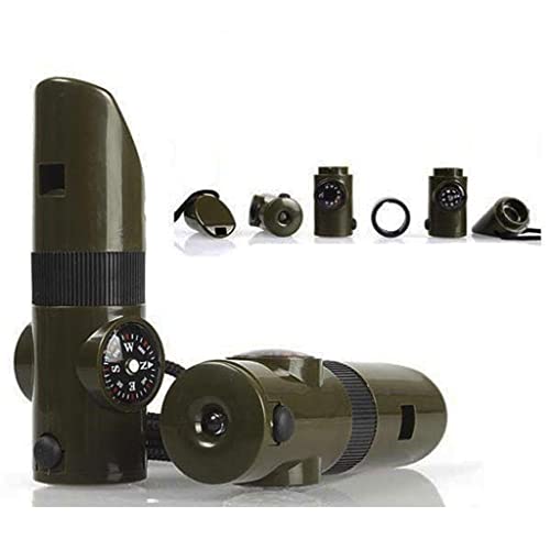 Tongina 7 em 1 Apito de Sobrevivência Termômetro Bússola Lanterna LED Lupa de Fogo