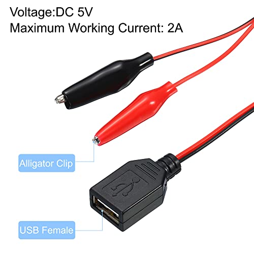 Image of MECCANIXITY Crocodile Clamps Test Wire, USB Female to Alligator Clips 60cm for Charge Testing Circuit Adapter Black Red Pack of 4