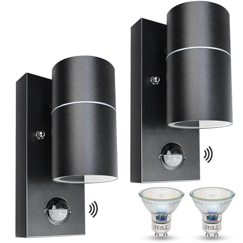 Wondlumi Aussenlampe mit Bewegungsmelder Set GU10 LED Wandlampe Anthrazit...