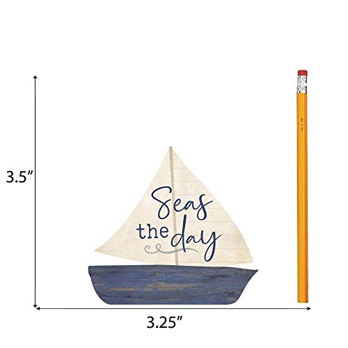 P. Graham Dunn Seas The Day Sailboat Nautical Blue 3.5 x 3.25 Pine Wood Small Tabletop Plaque - Image 6