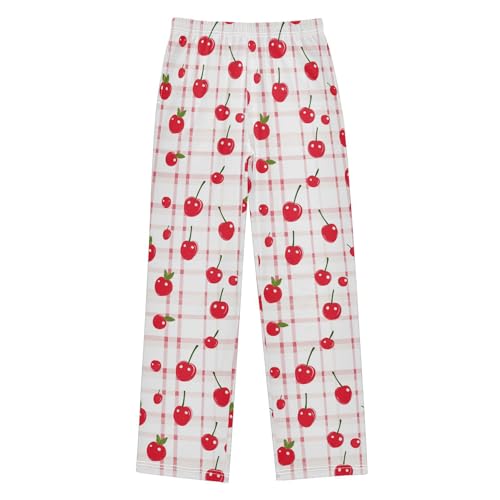 Pajama Bottoms, Cherry Gingham Pajamas Pant Sleep Long Pants Lounge Wear Elastic Waist Sleepwear Pjs