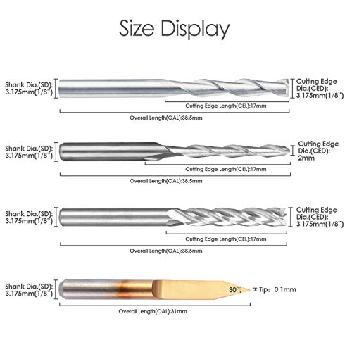 HQMaster End Mill Combination Kit Set CNC Router Bits Cutter Cutting Milling Tool (4 Type, Each 10Pcs) - Thumbnail 4