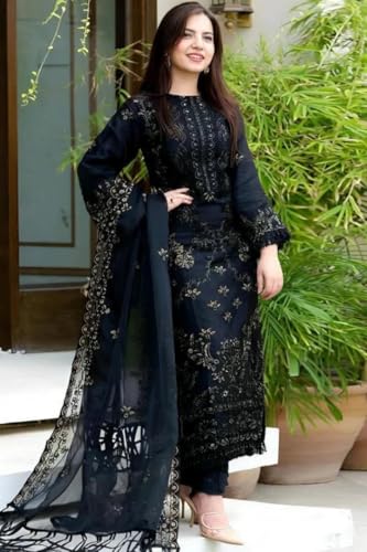 Image of ROYALICA Women's Black Embroidered Georgette Pakistani Suit Set with