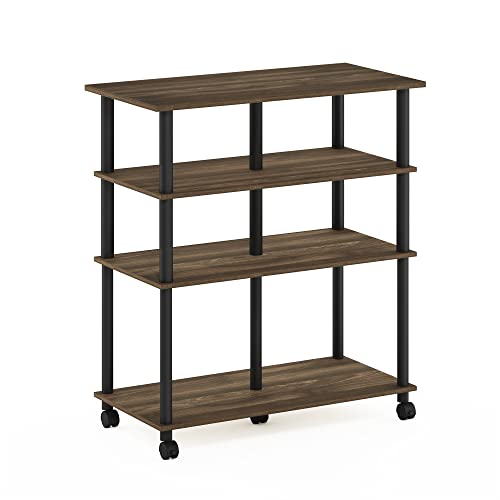 Image of Furinno Helena 4-Tier Multifunction Rolling Open Shelves Storage Cart Organizer, Columbia Walnut /Black