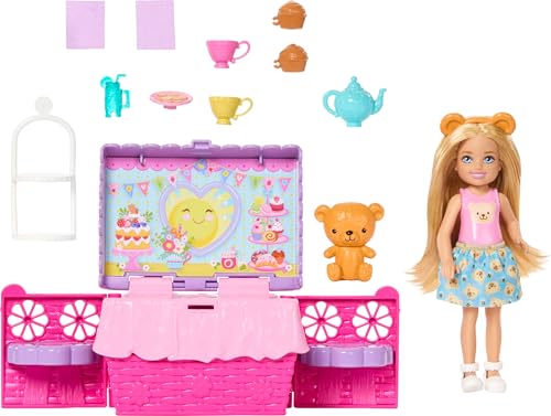 Barbie Family & Friends Club Chelsea Pop-Up Tea Party Playset with Blonde Small Doll