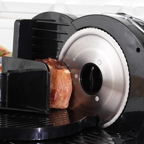 Foto von Petra Allesschneider Elektrisch, Brotschneidemaschine Elektrisch mit 3 Geschwindigkeiten, Aufschnittmaschine 170mm, 1-15mm Schnittstärke, Fingerschutz, 150W, Schwarz