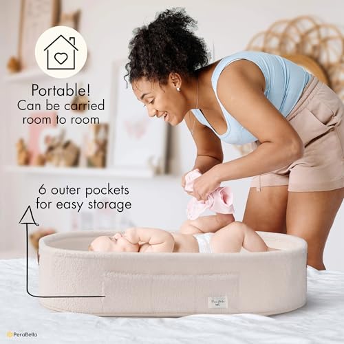 Image of PeraBella Baby Changing Basket for Dresser Top, Baby Moses Basket for Newborn, Portable Diaper Changing Pad Table Topper for Dresser, Includes Diaper Caddy Organizer with Handle, Moses Bassinet Mat