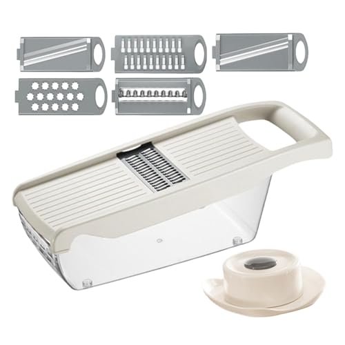 Lnhgh Rebanadora de patatas de mandolina, rebanadora de verduras de mandolina,Rallador de queso con recipiente - Cortador de tomate ajustable de cocina, trituradora de frutas para patatas,