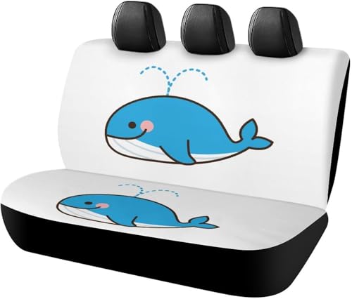 かわいい クジラ カーシートカバー 後部座席用カバー 軽/普通車適用 車シートカバー 後席クッションカバー リアシート シート保護 取付簡単 カー用品 汎用 プレゼント 四季通用