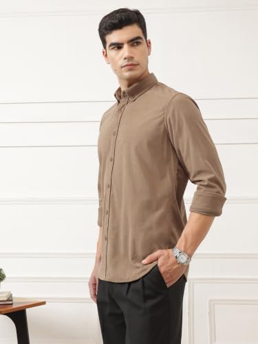 Image of Thomas Scott Men's | Solid | Full Sleeve | Slim Fit | Polyester-Blend | Button Down | Casual Shirt