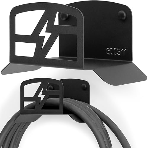 Soporte de Cargador Coche eléctrico. Base, Gancho de Pared, Manguera, Cargador baterias Coche eléctrico, EV, Organizador Cables, Accesorios Coche, Accesorios Moto. (Negro)