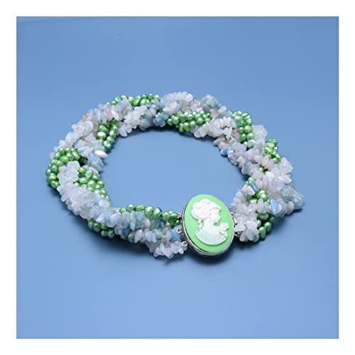 Collier Perles Baroques Vertes 7 Rangs | Ne Noircit Pas, Pierres Aquamarine Vraies - 5