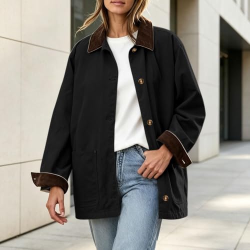 Light Jackets for Women Baggy Button Fleece Vintage Jacket with Pockets - image 5