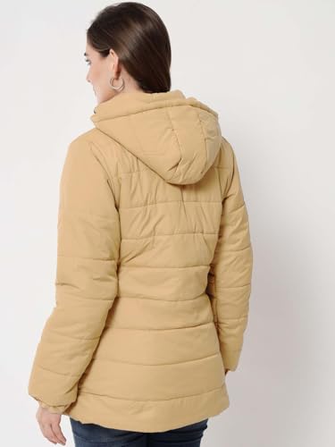 Image of KOTTY Women's Full Sleeve Zipper Fur Hooded Neck Puffer Jacket