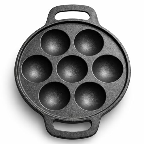 Image of Cast Iron Appam Pan (7 /9 /12 Cavity) | Paniyaram Pan, Appe Pan, Kuzhi Paniyaram Maker | Heavy Duty, Even Heating, Gas & Induction Compatible (7 Cavity (Small))