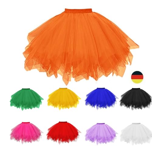Tüllrock Orange, Aperol Kostüm Damen Orangenes Tütü, Tütü Rock Damen - Tüllrock - 50Er Ballett Unterrock Elastische Hohe Taille Ballettrock Petticoat Tanzkleid Halloween Karneval Kostüm