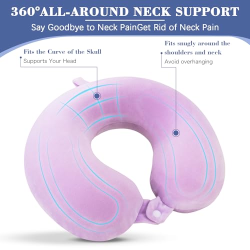 Travel Pillow for Rest Neck Pillow for Airplane Flight Pillow Memory Foam Travel Pillows Neck Cushion Compact Lightweight Quick Pack (Purple) - Image 4