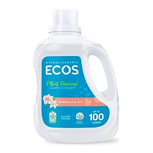 ECOS Laundry Detergent Liquid, 100 Loads – Dermatologist Tested Laundry Soap – Hypoallergenic, EPA Safer Choice Certified, Plant-Powered – Magnolia Lily, 100 Fl Oz