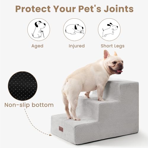 Image of Aodisman Dog Stairs for Small Dogs,Wider 3-Step Pet Steps for Couch & Bed | High-Density Foam Dog Steps,Anti-Slip Bottom,Easy for Puppies,Older Cats & Dogs to Reach Sofas & Chairs,Light Grey,15.7 inch H