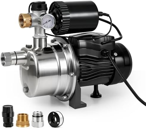 3/4 HP Water Pressure Booster Pump for House, Shallow Well Pump with Pressure Tank, Stainless Steel 1050 GPH 110V Auto On/Off Water Booster Pump, Irrigation Garden Sprinkler Pump for Home