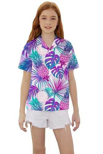 Image of SANGTREE Girls & Women's Hawaiian Shirts Button Down Short Sleeve Floral Tropical Shirt Beach Vacation Blouse Tops