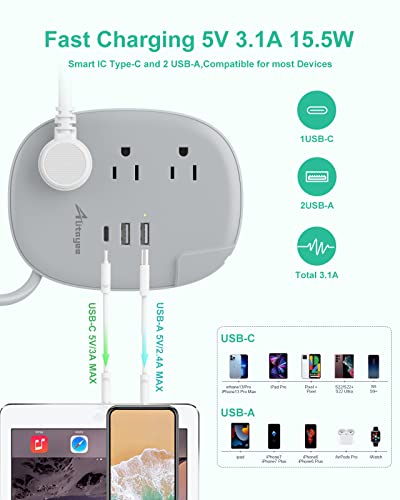 Usb C Travel Power Strip,Alitayee Portable Power Strips With 3 Outlets 3 Usb Ports Fast Charge, Usb Extension Cord With Flat Plug And 3Ft Wrapped Around Extension Cord For Cruise Travel Home Office #TOP1