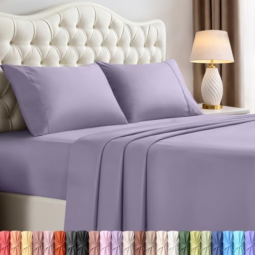 Image of Utopia Bedding Queen Size Sheet Set - 4 Piece Bed Sheets, Soft and Breathable Microfiber, Includes 1 Fitted Sheet, 1 Flat Sheet and 2 Pillowcases - Oeko Tex (Lavender)