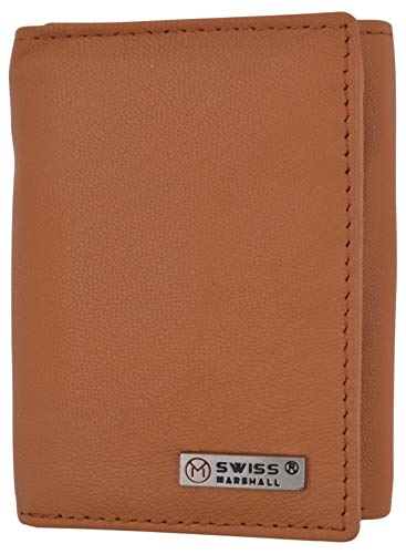 RFID Blocking Men's Trifold Logo Wallet-Sleek and Slim Includes ID Window and Credit Card Holder (Tan)