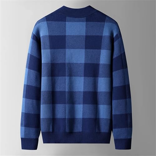 Men Plaid Pull Sweater Mock Neck Clothing Fashion Knitted Pullovers Casual Top3