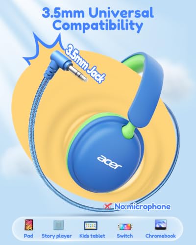 Image of Acer OHW355 Kids Headphones with Cord for School,Over Ear Wired Headphones
