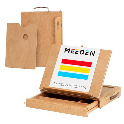 MEEDEN - Caballete de madera de haya ajustable y portátil con caja de almacenamiento y paleta para dibujar, dibujar y pintar