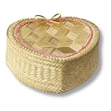 Heavens Tvcz Thai Rice Box Container Bamboo Storage Heart Shaped Kitchen Basket Sticky Kratip Stocker Handmade Laos Food Serving in Restaurant Travel Picnic Steam Keep Warm, Natural, Red