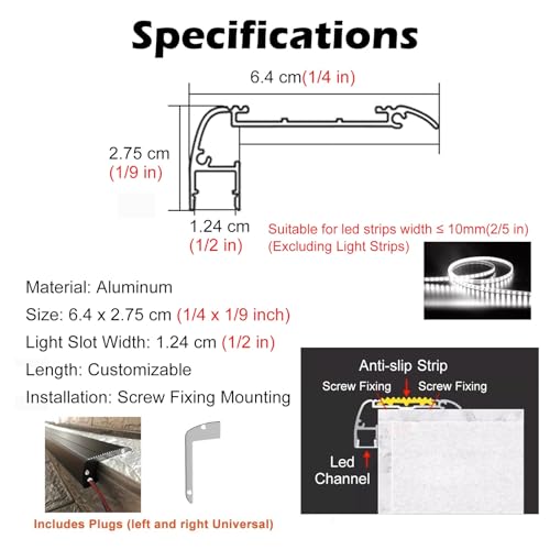 Protectores LED de aluminio para escalera con tapas y canal de escalón de superficie 3