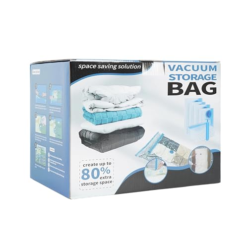 EZ Hacks LLC - Paquete de 20 bolsas al vacío (4 XL, 4 L, 6 M, 6 S) bomba de mano. Reutilizables, cierre hermético, ahorra espacio hasta 80% ideales para ropa, maletas, mudanzas y almacenamiento.
