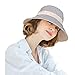 DOCILA Fashion Solid Stripes Print Bucket Cap for Women Dual Side Wide Brim Sun Protective Cap Roll Up Outdoor Gift Sombrero De Copa (Beige)