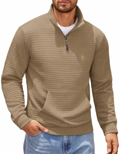 Sweat-shirt jacquard à carreaux kaki de taille XXL pour hommes branchés