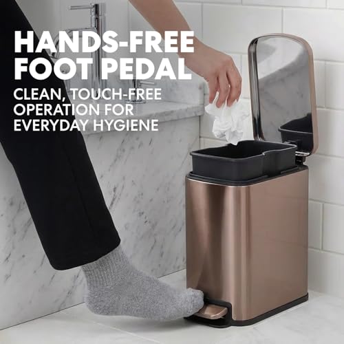 Image of SIMPLI-Magic 6L /1.6G Stainless Steel Bathroom Trash Can with Hands-Free Foot Pedal, Quiet Soft-Close Lid, Compact Space-Saving Size