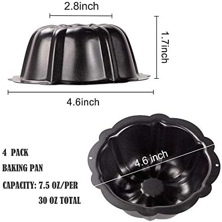webake Mini Fluted Ring Cake Tin 10cm 4 Inch Savarin Mould Round Baking Cake Pan Non-Stick Cake Cups - 4 Pack