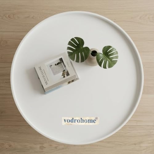 Image of Mango Solid Wood Coffee Table - Round Centre Table with- Mango Ideal Tea Table for Living Rooms C#045 (White Deco and Natural)