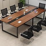 DEOPXF 会議テーブル 会議用 オフィスデスク 会議室用テーブル E1環境に優しいボード厚みのある天板厚みのあるスチールフレーム4スロットバックルの取り付けスレッドボックスの設計 大きな会議テーブル 多人数長机 耐高温性防水性耐摩耗性安定して安定している(ウォールナット+ブ​​ラックフレーム,240x120cm)