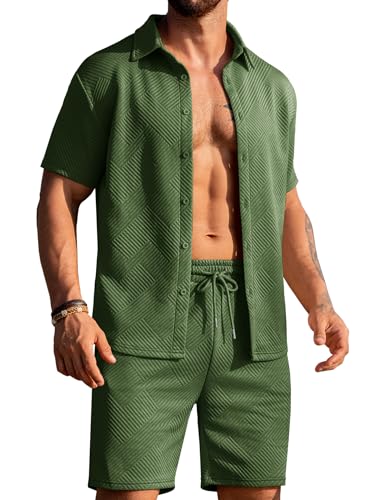URRU Men's Shirt and Shorts Set Summer Outfits Short Sleeve Casual...