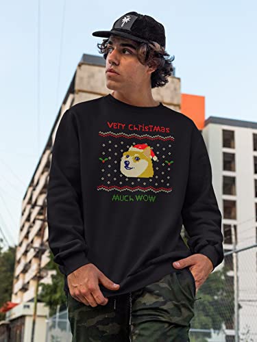 Animal World Ugly Christmas Sweater Men, Funny Xmas Sweatshirt, Mens Long Sleeve Doge Festive Holiday Pullover, Black, Medium #TOP2