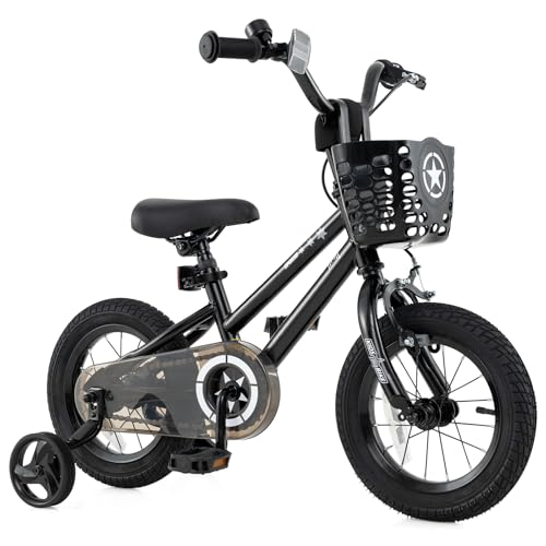 Image of BABY JOY Starry Kids Bike, 12 14 16 18 Inch Bicycle with Training Wheels, Storage Basket, Adjustable Handlebar & Seat, Handbrake & Coaster Brake, Girls Boys Bike