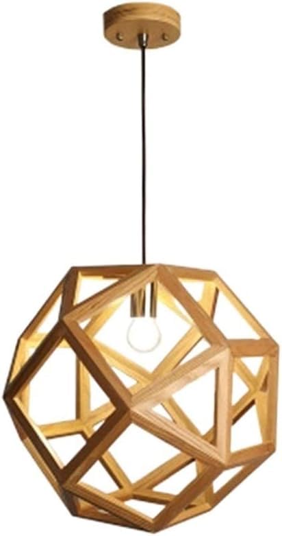 Pendant Lamp Simple Polyhedron Hollow Wooden Ceiling Light Art Bedroom Living Room Decoration Adjustable Hanging Droplight