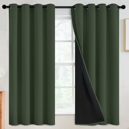 SimpleHome Greyish Green 100% Blackout Curtains Room Darken Living Room 63L
