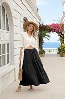 PrinStory Lange Rock Damen Sommer Mit Tasche A Linie Maxirock Luftig Maxi Skirt Boho Rocke Freizeitrock Strandkleider (Schwarz, M) – Ansicht 3